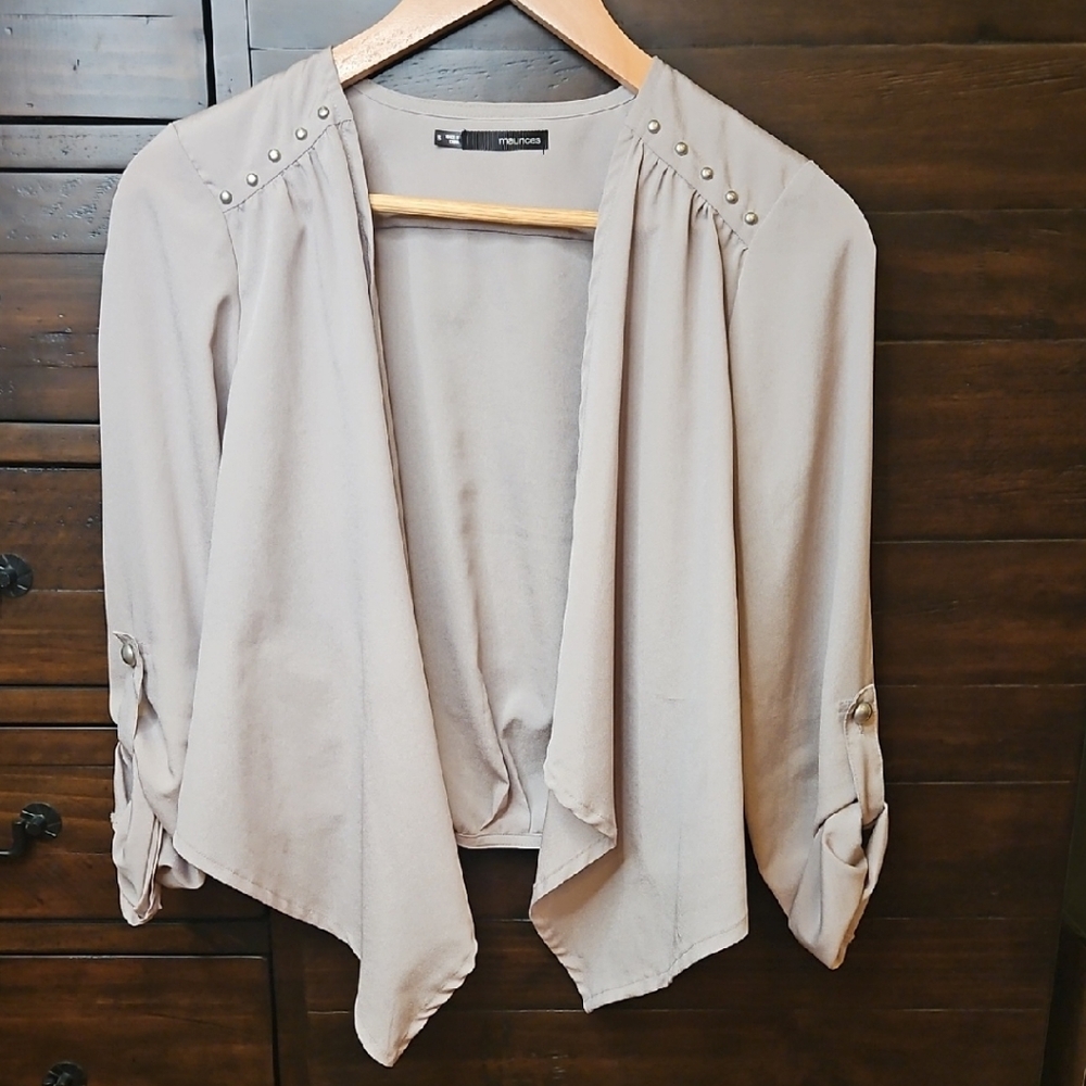 Maurices Taupe Open Front Drape Cardigan with Stud Detail